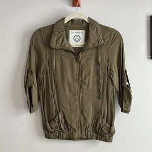 LA Hearts zip up with 3/4 sleeves that can be worn rolled up or down